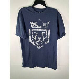 GOEX Shirt Mens L Navy Distressed Lion Crown Graphic HE IS WORTHY Tee Classic